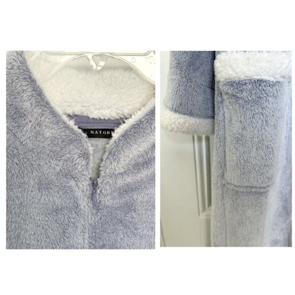 NATORI Lounger Robe Caftan XL Velour Sherpa Zip Front Slate Purple Zip WORN ONCE - Picture 9 of 10